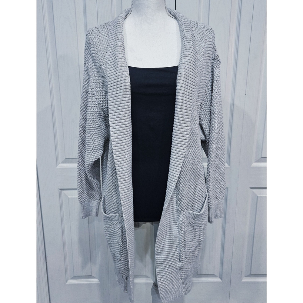 EXPRESS Knit Long Sweater w/ Pockets Light Gray Size Medium